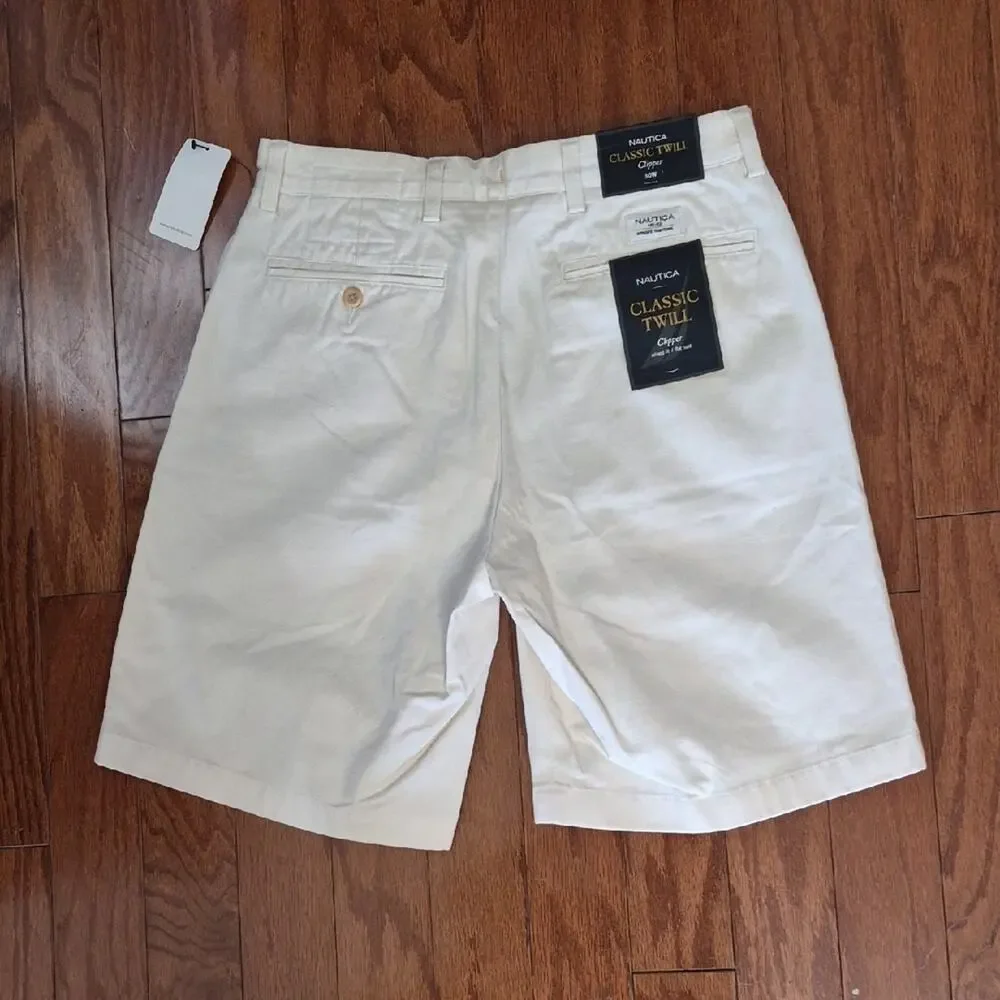 Nautica Men's Cream Flat Front Cotton Shorts Size 30 NWT